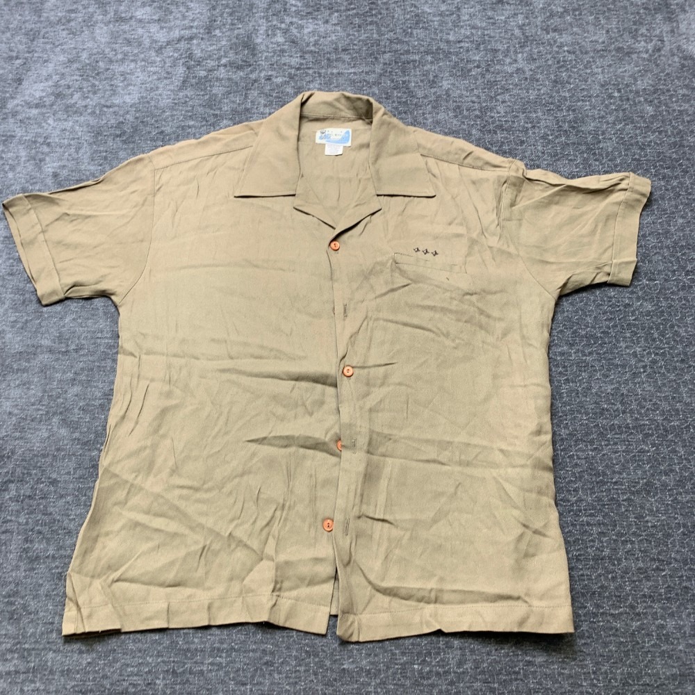 Vintage BC Ethic Smooth Fits Lounge Shirt Men Medium Olive Camp Collar Button Up